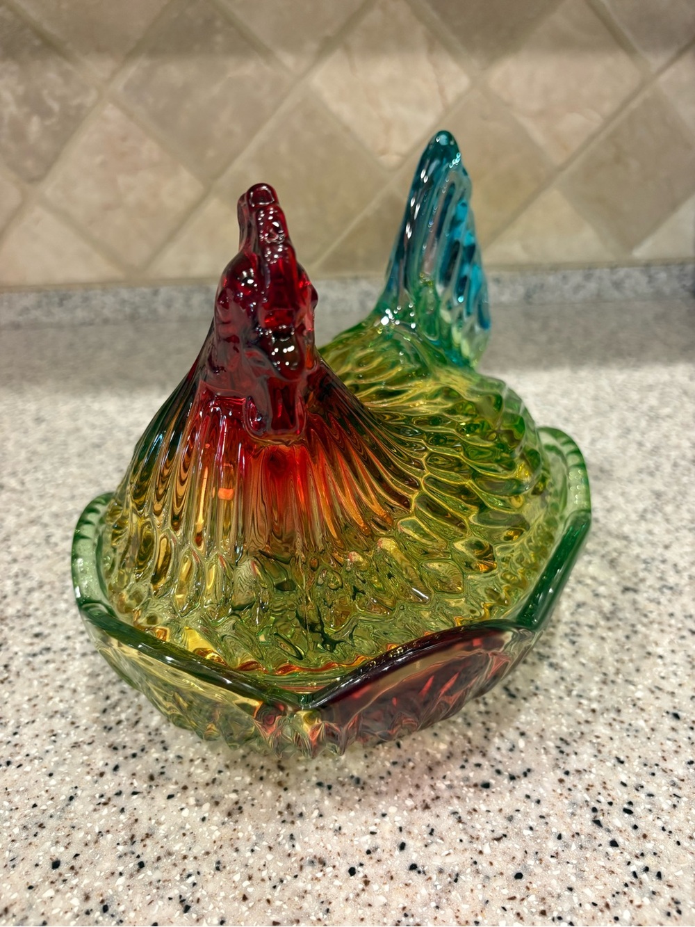 Multicolored/Rainbow Glass Hen On Nest Lidded Candy Dish - Picture 2 of 8
